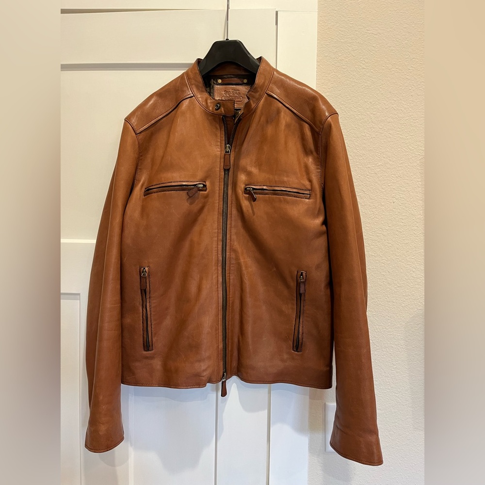 Coach Men’s Leather Lined Coat, Size Large, Color Camel